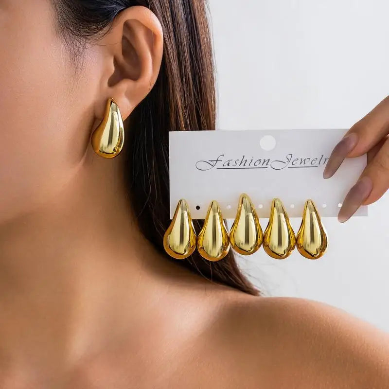 Chunky Waterdrop Drop Earrings in Gold Color for Women